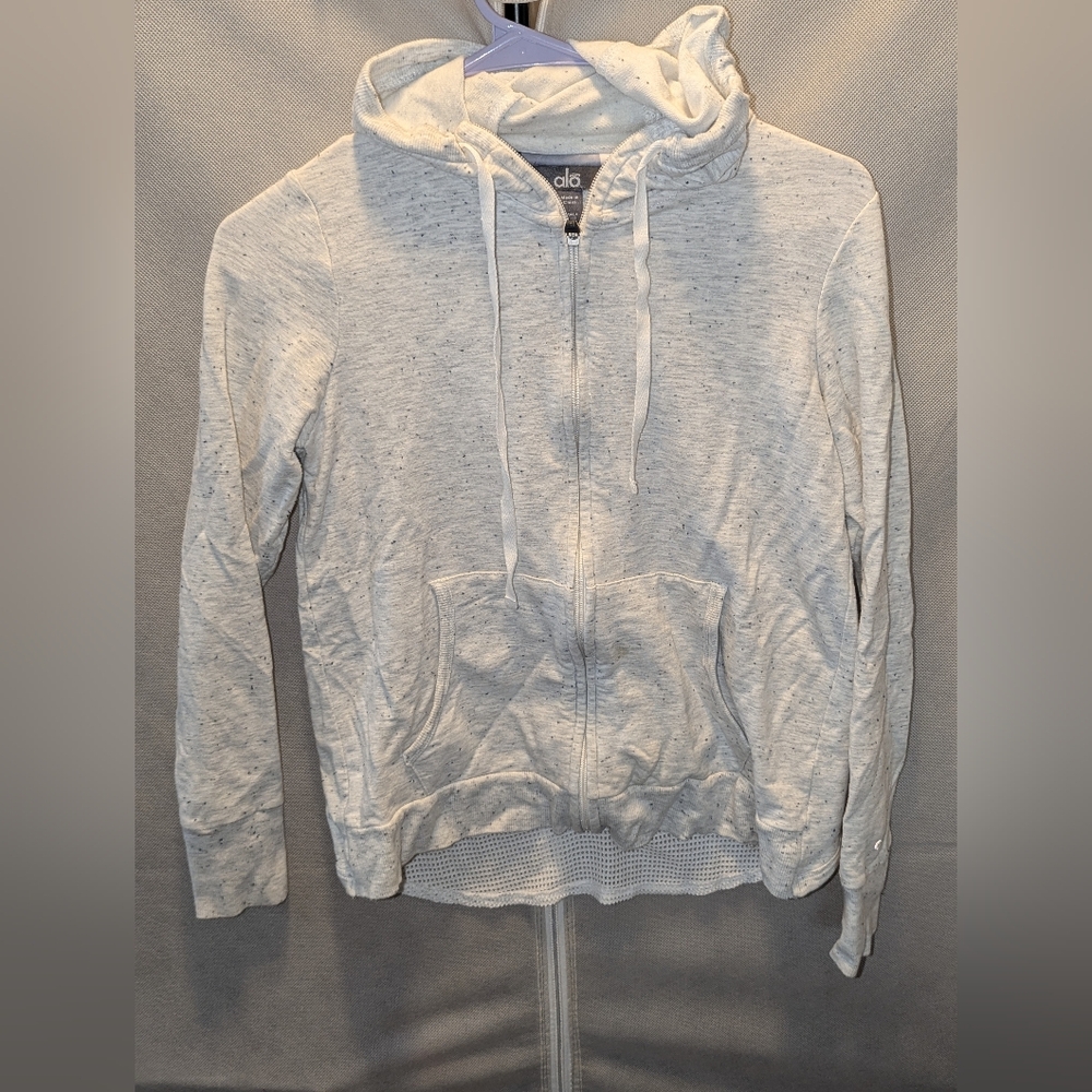 ALO Yoga Light Gray Zip-Up Hoodie With Mesh Back - Picture 2 of 3